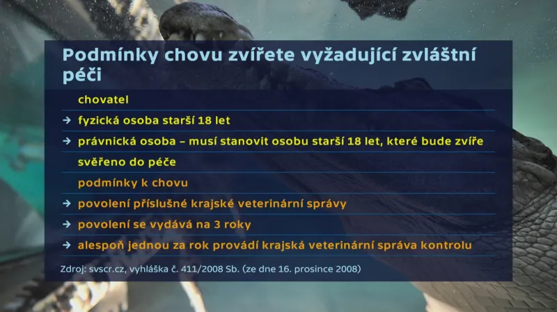 Podmínky chovu zvířete vyžadující zvláštní péči