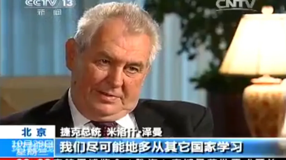 Miloš Zeman v čínské televizi