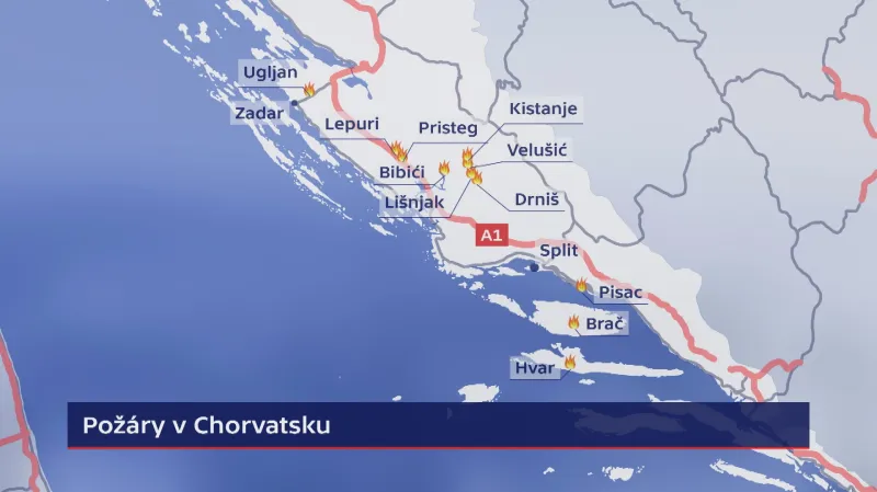 Požáry na jadranském pobřeží Chorvatska
