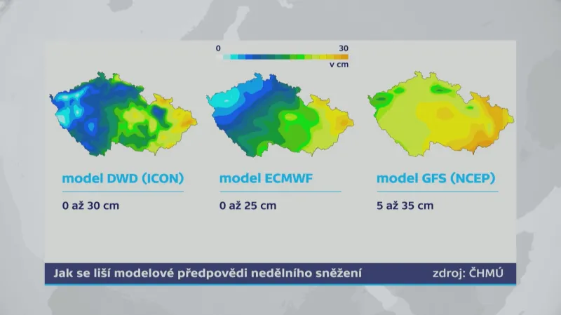 Modely s předpovědí sněžení na neděli