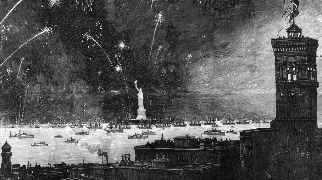 Odhalení sochy Svobody - dobová ilustrace