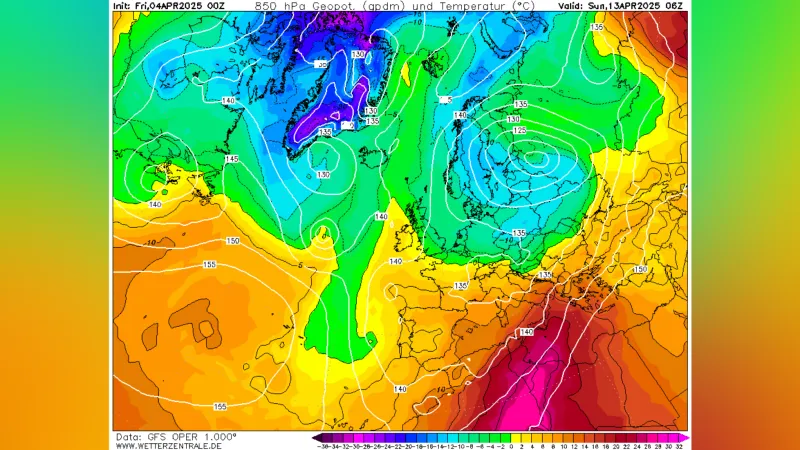 I pro příští víkend je jistá možnost opětovného vpádu studeného vzduchu od severu – zatím je ale tato předpověď zatížena větší nejistotou (předpověď teploty vzduchu ve výšce cca 1500 m na příští neděli podle modelu GFS)