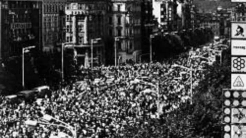 Demonstrace na Václavském náměstí 21. srpna 1969 Zdroj: ČTK