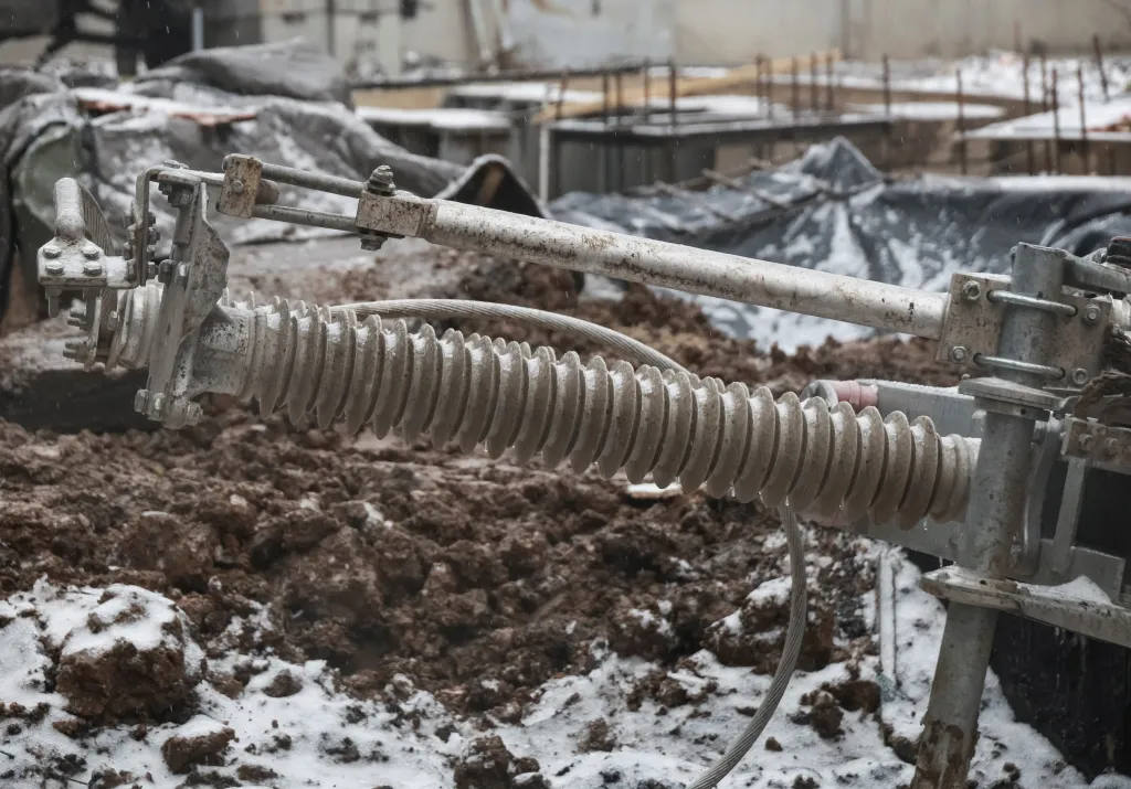 Dělníci opravují rozvodnou síť v Oděse poškozenou ruským ostřelováním