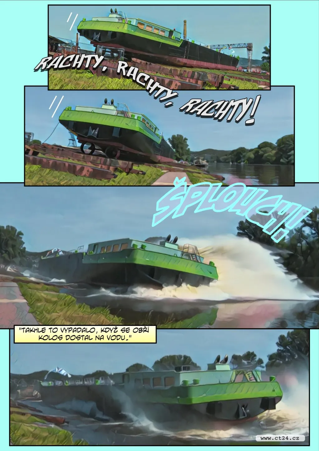Komiks: U Lovosic spustili na vodu obří tanker