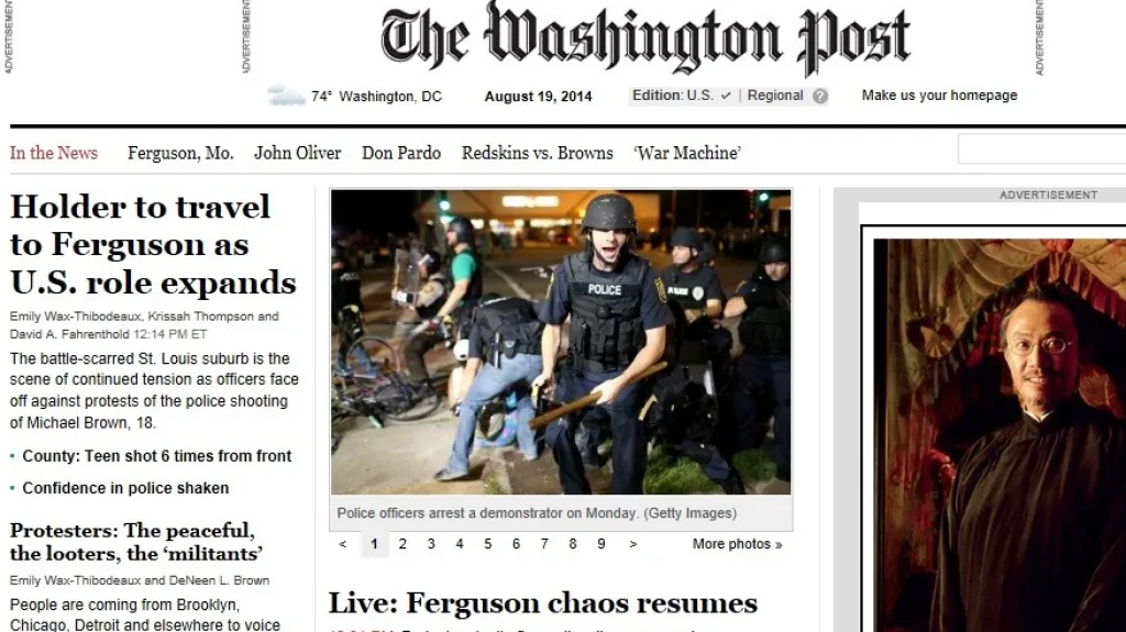 Washington Post informuje o nepokojích ve Fergusonu