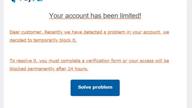 Podvodná stránka PayPal