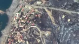 Shořelé budovy v letovisku Kiotari, Rhodos, 24. července 2023