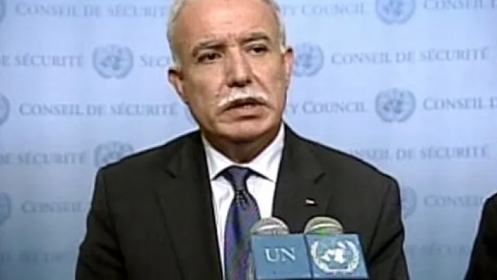 Palestinský ministra zahraničí Rijád Malikí na půdě OSN.
