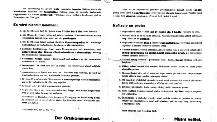 Stanné právo vyhlášené nacisty v květnu 1945 ve Velkém Meziříčí