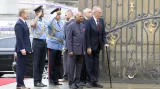 Indický prezident Rám Náth Kóvind (třetí zprava) a český prezident Miloš Zeman 7. září 2018 na Pražském hradě při návštěvě indického prezidentského páru v České republice.