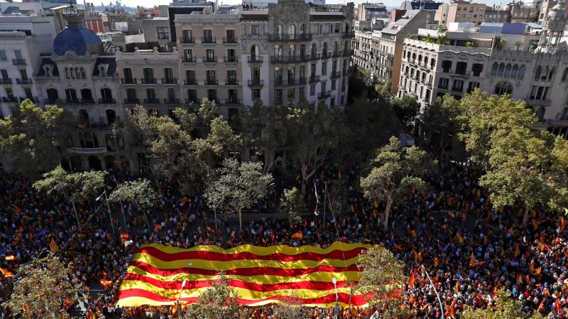 Demonstrace v Barceloně za jednotu Španělska