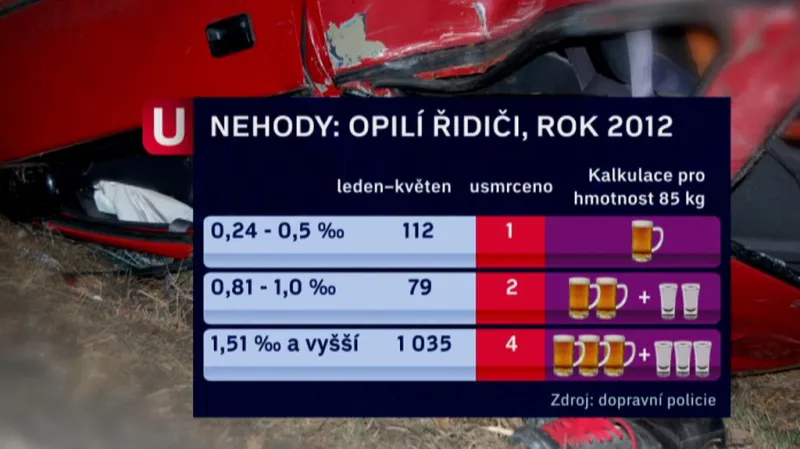 Nehody opilých řidičů v r. 2012