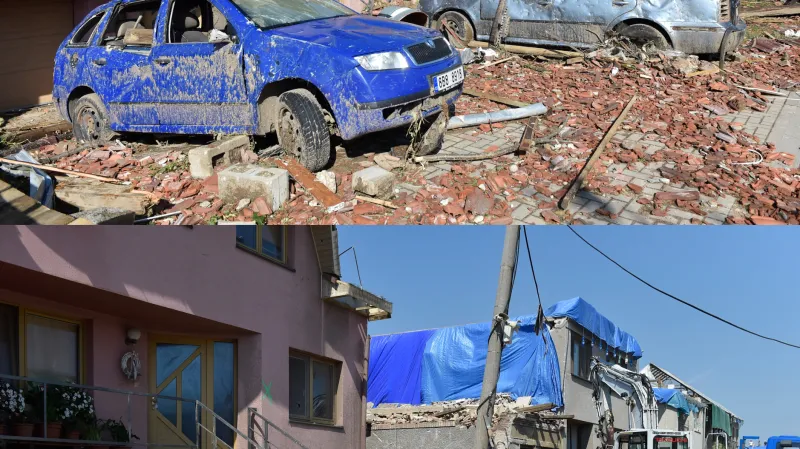 Odklízení sutin po ničivém tornádu v Moravské Nové Vsi a v obci Mikulčice