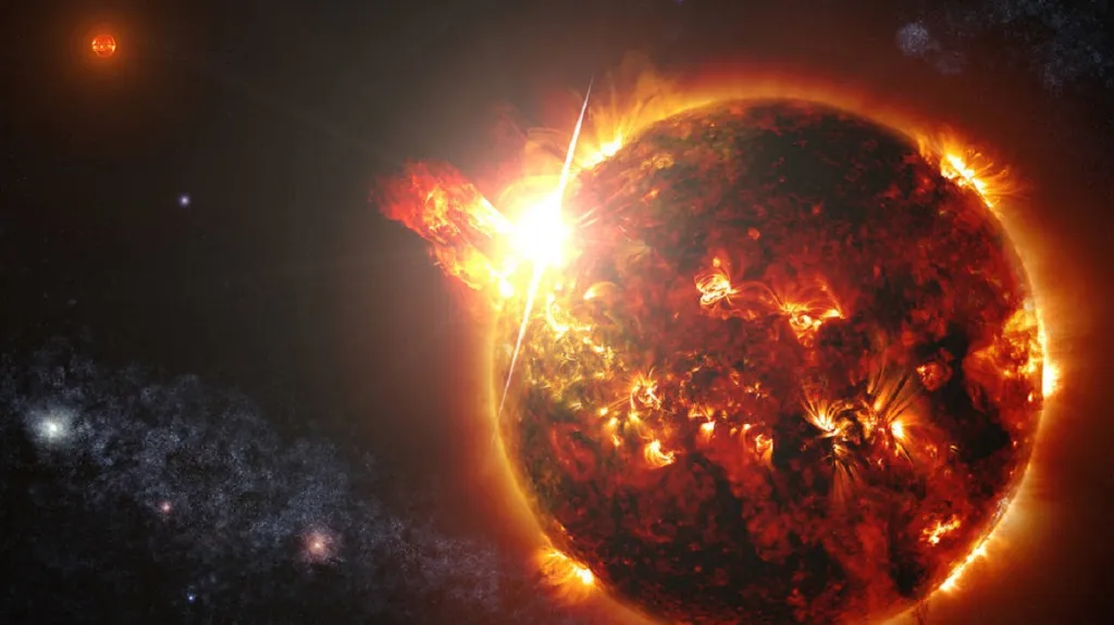 Vizuální ztvárnění výronu plazmatu u cizí hvězdy