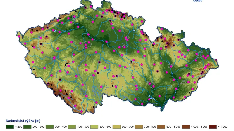 Stanice s dostupnými daty o výšce sněhu – vždy v 7:00
