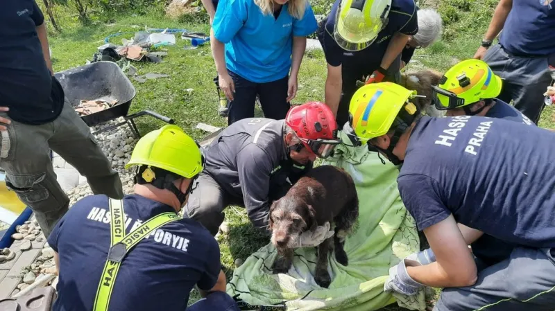 Hasiči v Moravské Nové Vsi vyprostili ze sutin psa