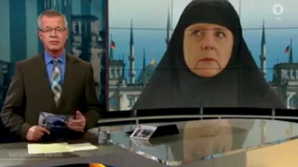 Angela Merkelová jako muslimka - grafika ARD