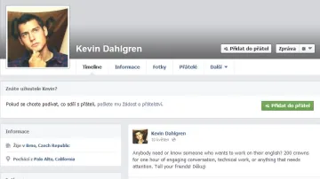Facebookový profil Kevina Dahlgrena