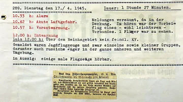 Zápis o spojenecké letecké aktivitě 17. dubna 1945