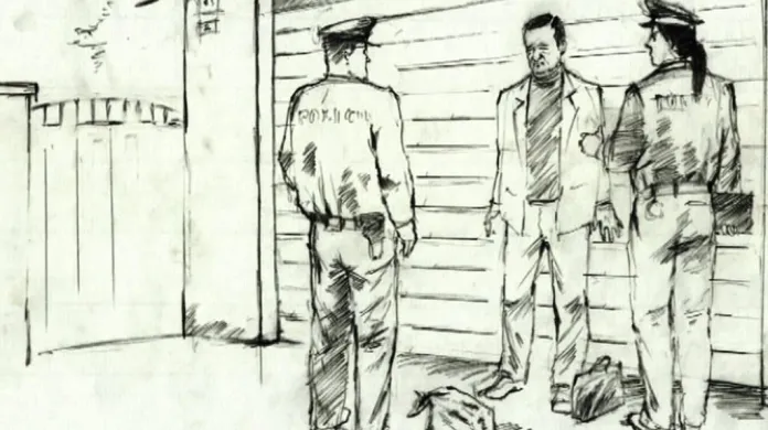 Kresba zachycující zadržení Davida Ratha
