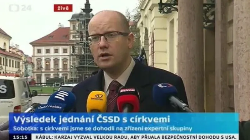 Brífink Bohuslava Sobotky po jednání s představiteli církví