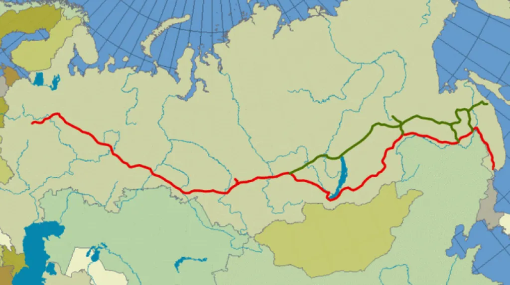 Bajkalsko-Amurská magistrála (zeleně)