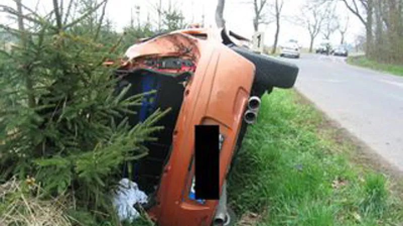 Při projíždění zatáčky dostal slovenský řidič smyk a vjel do protisměru, kde sjel z vozovky a narazil do dvou pařezů.