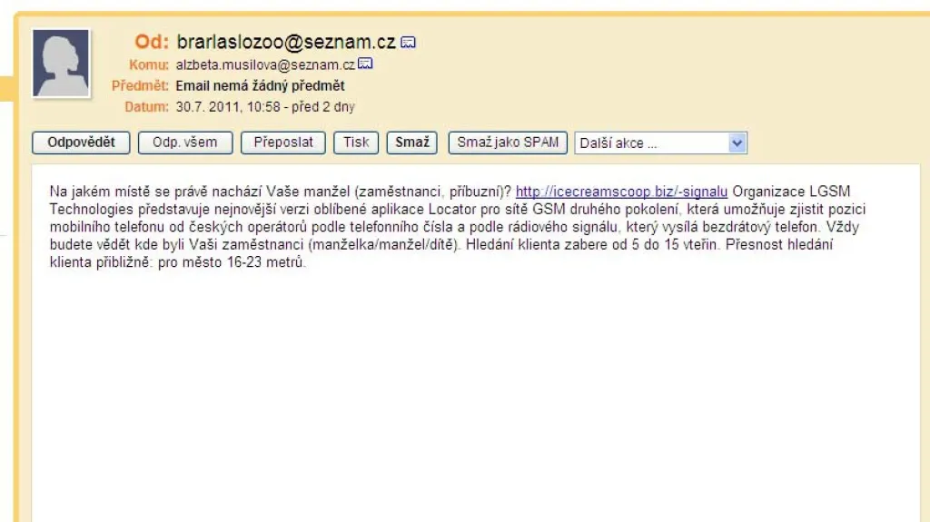 Nebezpečný e-mail