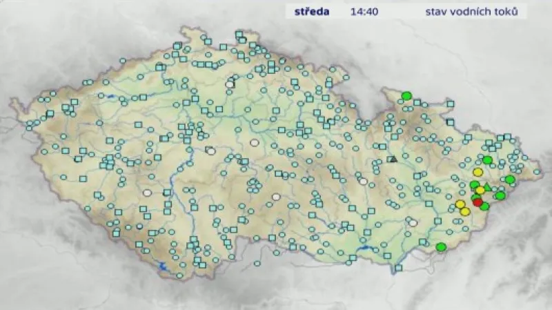 Stav vodních toků 22. května Zdroj: ČT24