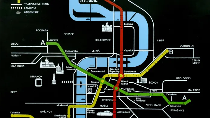 Metro – orientační plán platný k roku 1988 (po otevření III.B)