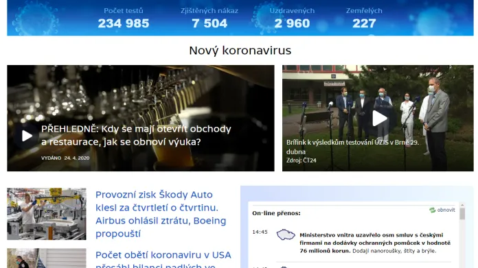 Speciál ke koronaviru na webu ČT24