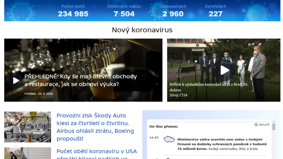 Speciál ke koronaviru na webu ČT24