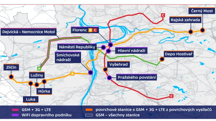 Pokrytí mobilním signálem v pražském metru