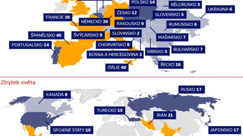 Počet památek zapsaných na Seznamu světového dědictí UNESCO