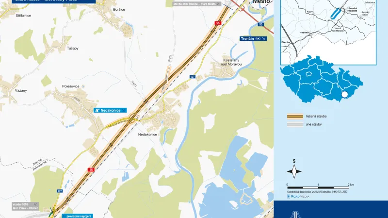 D55 mezi Starým městem a Moravským Pískem