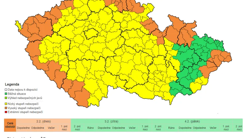 Mapa okresů s výstrahami