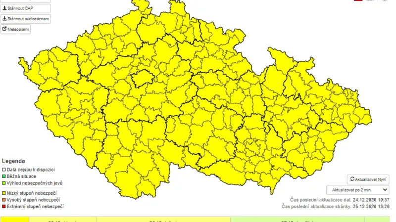 Výstraha ČHMÚ – náledí a zmrazky – od 25. 12. 18:00 do 26. 12. 10:00