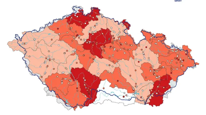 Mělké vrty už na většině území Česka hlásí silně podnormální stav
