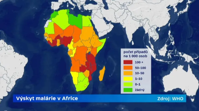Výskyt malárie v Africe