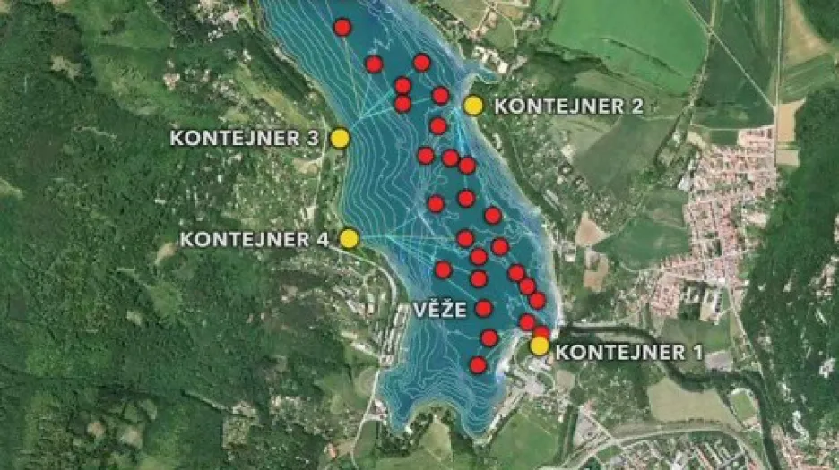 plán umístění aeračních věží v brněnské přehradě
