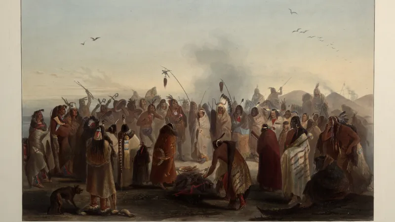 Švýcar Karl Bodmer namaloval v roce 1834 jedno z nejpůsobivějších zobrazení skalpových tanců, které se tentokrát konalo u lidu Minetarí (Hidatsa)