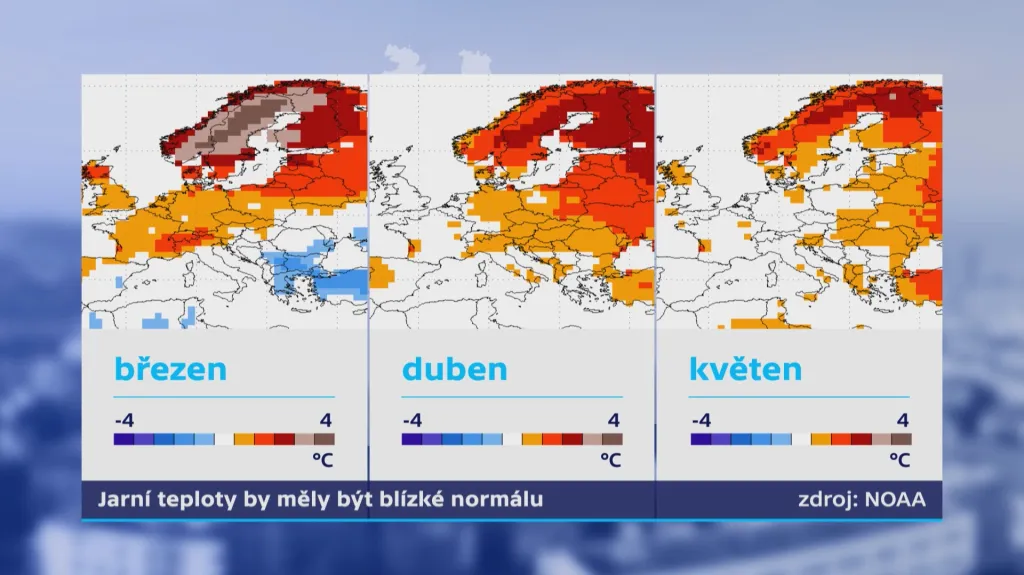 Odchylky od průměrných teplot v březnu, dubnu a květnu by neměly překročit 1 °C