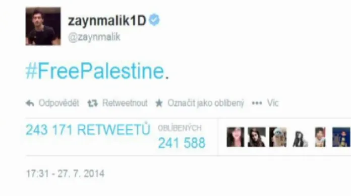 Zayn Malik z One Direction vyjádřil podporu Palestině
