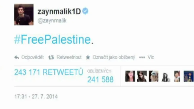 Zayn Malik z One Direction vyjádřil podporu Palestině