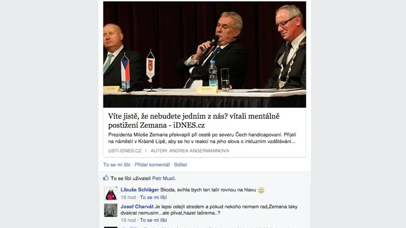 Reakce Jindřišky Rezkové na facebooku