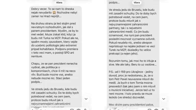 Zprávy ministra zahraničí Petra Macinky (Motoristé), které zveřejnil Petr Pavel 27. 1. 2026