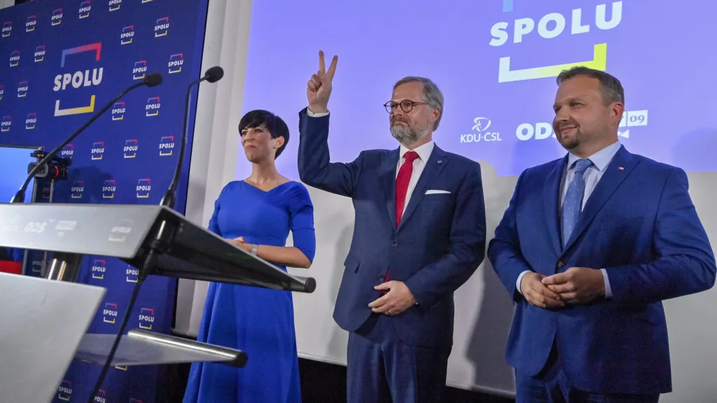 Lídři koalice SPOLU ve volebním štábu