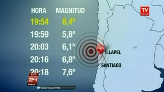 Zemětřesení v Chile dosáhlo 8,3 stupně Richterovy škály