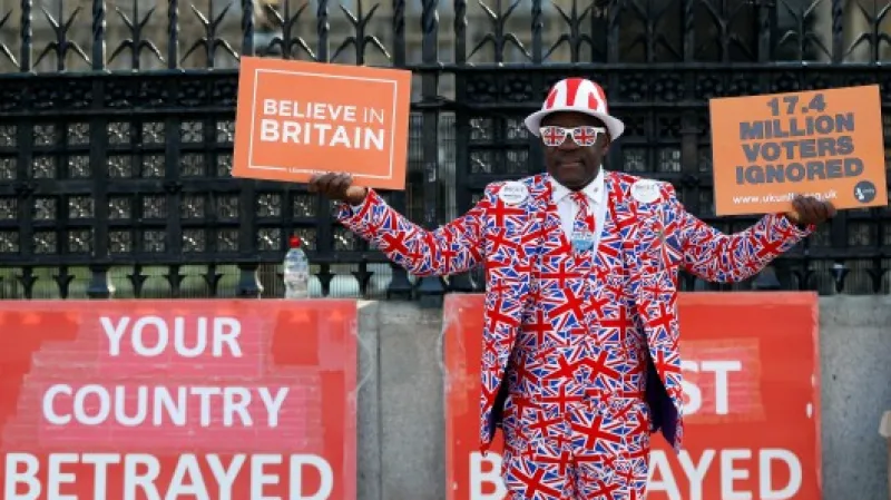 Podporovatelé brexitu demontrují před britským parlamentem Zdroj: Reuters